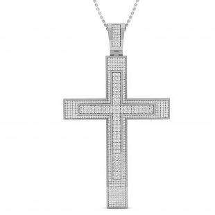 1.50 Carat (ctw) Round White Diamond Mens Hip Hop Religious Cross Pendant 1 1/2 CT, Sterling Silver