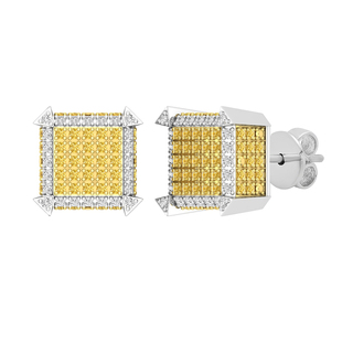 0.40 Carat (ctw) Round White & Yellow Diamond Mens Hip Hop Dice Stud Earrings Sterling Silver
