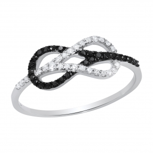 0.35 Carat Round Black & White Diamond Infinity Right Hand Ring for Her in 925 Sterling Silver