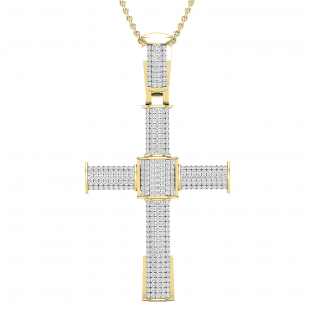 1.00 Carat (ctw) Round White Diamond Mens Hip Hop Religious Cross Pendant 1 CT, 10K Yellow Gold