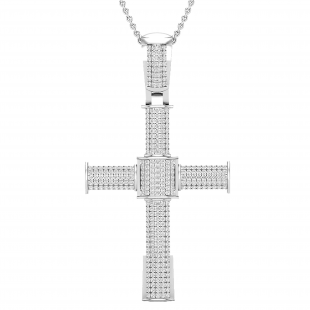 1.00 Carat (ctw) Round White Diamond Mens Hip Hop Religious Cross Pendant 1 CT, Sterling Silver