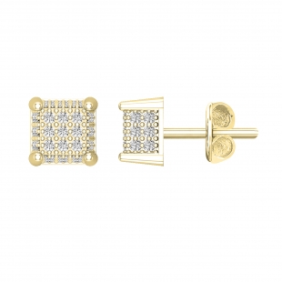 0.20 Carat (ctw) Round White Diamond Unisex Square Cluster Stud Earrings 1/5 CT 10K Yellow Gold