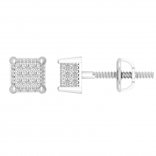 0.20 Carat (ctw) Round White Diamond Unisex Square Cluster Stud Earrings 1/5 CT Sterling Silver