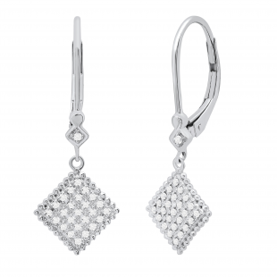 0.18 Carat (ctw) Round Diamond Ladies Beaded Kite Shape Dangling Drop Earrings Sterling Silver
