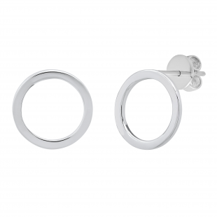Open Circle Ladies Stud Earrings, 10K White Gold