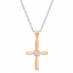 Round Diamond Accent Ladies Looped Cross Flower Pendant, 10K Rose Gold
