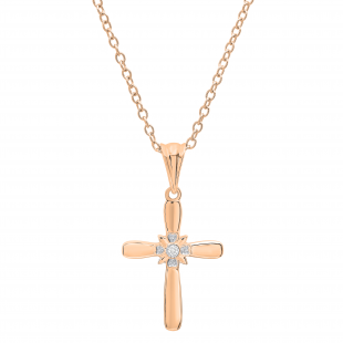 Round Diamond Accent Ladies Looped Cross Flower Pendant, 14K Rose Gold