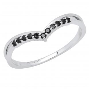 0.15 Carat (ctw) Round Black Diamond Ladies Chevron Wedding Band Sterling Silver