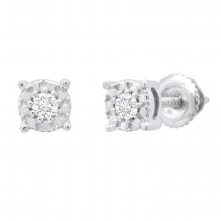 0.10 Carat (ctw) Round White Diamond Ladies Cluster Beaded Stud earrings 1/10 CT Sterling Silver