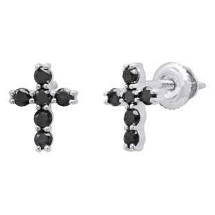 0.35 Carat (ctw) Round Black Diamond Ladies Cross Stud earrings 1/3 CT 10K White Gold