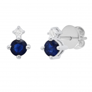 3 mm Round Blue Sapphire & White Diamond Ladies Ladies Stud Earrings 10K White Gold