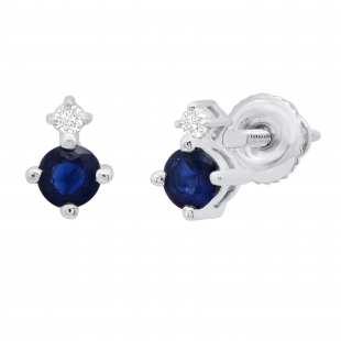 3 mm Round Blue Sapphire & White Diamond Ladies Ladies Stud Earrings Sterling Silver