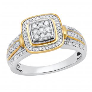0.25 Carat (ctw) Round Diamond Ladies Engagement Ring 1/4 CT Yellow Gold Plated Sterling Silver