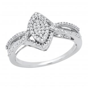 0.25 Carat (ctw) Round White Diamond Ladies Marquise Cluster Engagement Ring 1/4 CT Sterling Silver