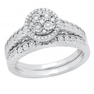 0.25 Carat (ctw) Round White Diamond Ladies Cluster Style Wedding Ring Sets 1/4 CT Sterling Silver