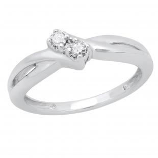 0.06 Carat (ctw) Round White Diamond Ladies Bypass Two Stone Engagement Ring 925 Sterling Silver