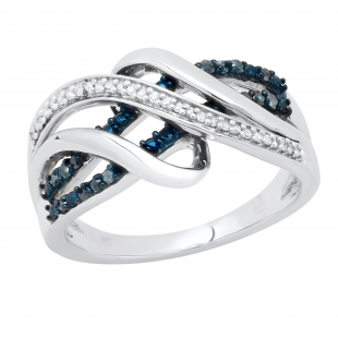 0.25 Carat (ctw) Round Blue & White Diamond Ladies Twisted Right Hand Ring 1/4 CT Sterling Silver