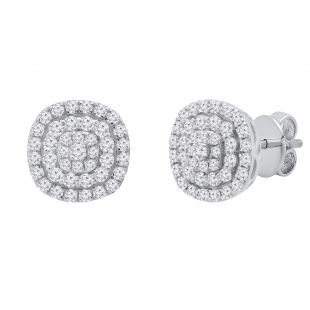 0.95 Carat (ctw) Round White Diamond Ladies Double Halo Cluster Stud Earrings 1 CT Sterling Silver