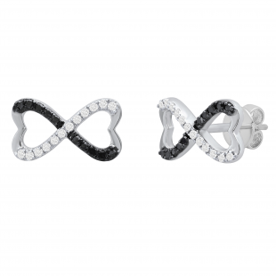 0.20 Carat (ctw) Round Black & White Diamond Ladies Infinity Stud Earrings 1/5 CT Sterling Silver