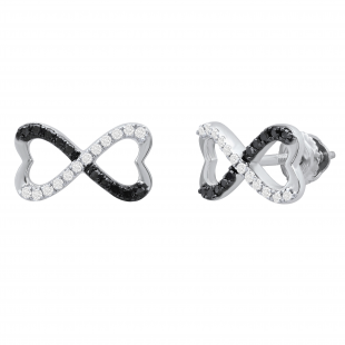 0.20 Carat (ctw) Round Black & White Diamond Ladies Infinity Stud Earrings 1/5 CT Sterling Silver