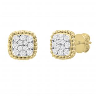 0.30 Carat (ctw) Round Diamond Ladies Beaded Frame Cluster Stud Earrings 1/3 CT 10K Yellow Gold