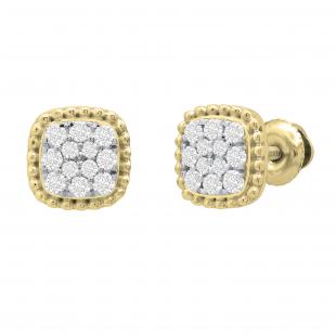 0.30 Carat (ctw) Round Diamond Ladies Beaded Frame Cluster Stud Earrings 1/3 CT 14K Yellow Gold
