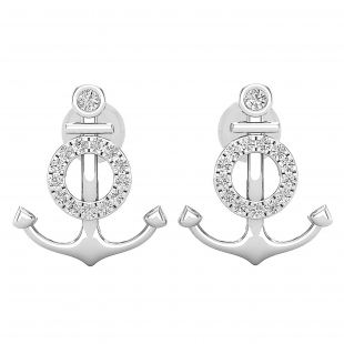 0.14 Carat (ctw) Round White Diamond Ladies Anchor Stud Earrings Sterling Silver