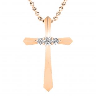 0.13 Carat (ctw) Round White Diamond Ladies Cross Pendant, 18K Rose Gold