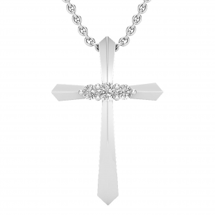 0.13 Carat (ctw) Round White Diamond Ladies Cross Pendant, Sterling Silver