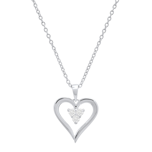 0.20 Carat (ctw) Round White Diamond Ladies 3 Stone Heart Pendant 1/5 CT 18K White Gold