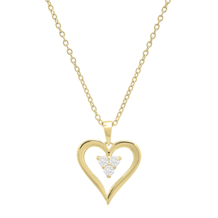 0.20 Carat (ctw) Round White Diamond Ladies 3 Stone Heart Pendant 1/5 CT 10K Yellow Gold