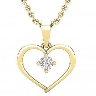 0.11 Carat (ctw) Round White Diamond Ladies Solitaire Heart Pendant 18K Yellow Gold
