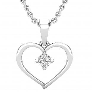 0.11 Carat (ctw) Round White Diamond Ladies Solitaire Heart Pendant Sterling Silver
