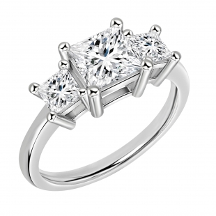 1.30 Cttw Princess Cubic Zirconia 3 Stone Trinity Ring, 925 Sterling Silver