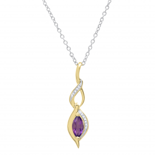 8X4 MM Marquise Amethyst & Round White Diamond Ladies Twist Infinity Pendant, 10K Yellow Gold