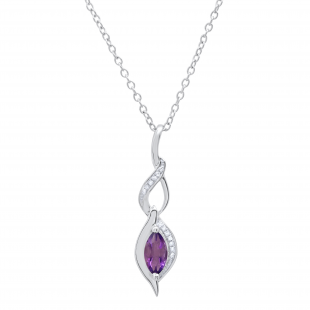 8X4 MM Marquise Amethyst & Round White Diamond Ladies Twist Infinity Pendant, Sterling Silver