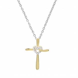 0.05 Carat (ctw) Round White Diamond Ladies Heart with Cross Pendant 18K Yellow Gold
