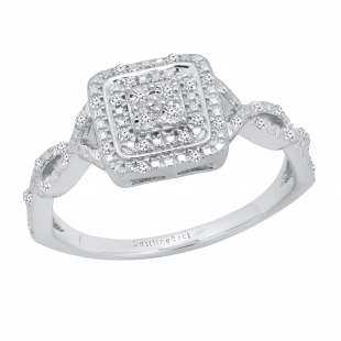 0.10 Carat (ctw) Round Diamond Ladies Square Twist Shank Engagement Ring 1/10 CT Sterling Silver
