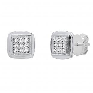 0.25 Carat (ctw) Round White Diamond Ladies Square Frame Stud Earrings 1/4 CT Sterling Silver