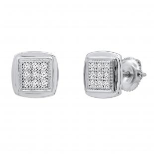 0.25 Carat (ctw) Round White Diamond Ladies Square Frame Stud Earrings 1/4 CT Sterling Silver