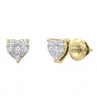 0.15 Carat (ctw) Round White Diamond Ladies Heart Shape Stud Earrings 10K Yellow Gold