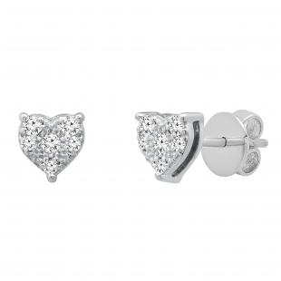 0.15 Carat (ctw) Round White Diamond Ladies Heart Shape Stud Earrings Sterling Silver