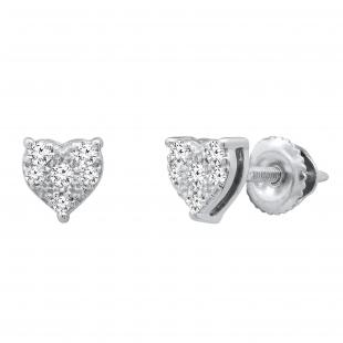 0.15 Carat (ctw) Round White Diamond Ladies Heart Shape Stud Earrings Sterling Silver