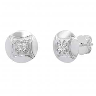 0.05 Carat (ctw) Round White Diamond Ladies Rounded Kite Shape Stud Earrings 10K White Gold