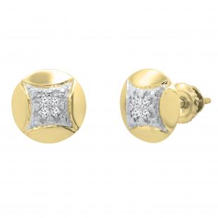 0.05 Carat (ctw) Round White Diamond Ladies Rounded Kite Shape Stud Earrings 10K Yellow Gold