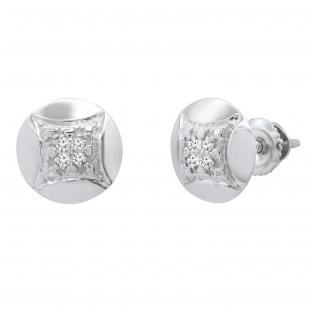 0.05 Carat (ctw) Round White Diamond Ladies Rounded Kite Shape Stud Earrings Sterling Silver