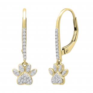 0.20 Carat (ctw) Round Diamond Ladies Cat Paw Print Dangle Earrings 1/5 CT 10K Yellow Gold