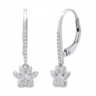0.20 Carat (ctw) Round Diamond Ladies Cat Paw Print Dangle Earrings 1/5 CT 14K White Gold