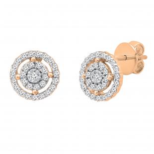 0.20 Carat (ctw) Round White Diamond Ladies Cluster Stud Earrings 1/5 CT 10K Rose Gold