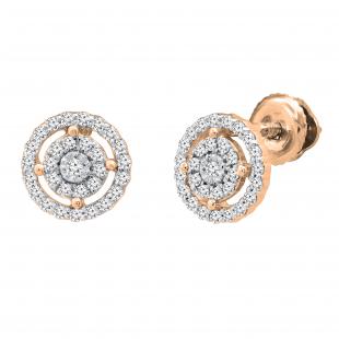 0.20 Carat (ctw) Round White Diamond Ladies Cluster Stud Earrings 1/5 CT 18K Rose Gold